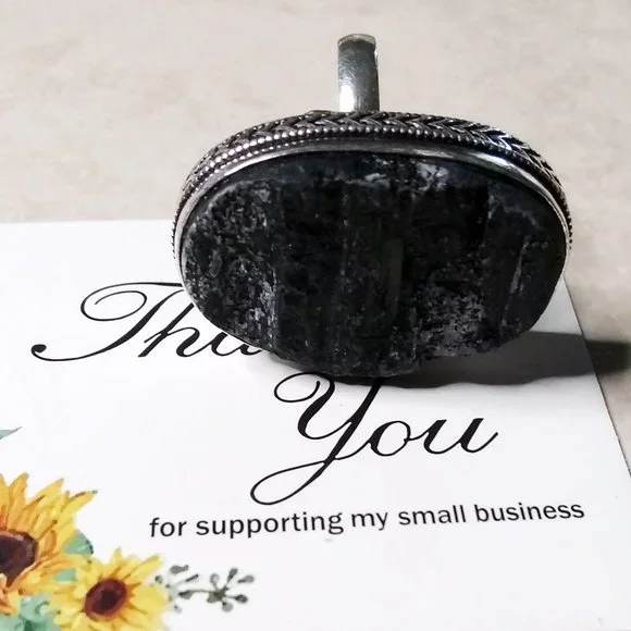 Raw Black Tourmaline Ring Sz 8 - Metaphysical Protection Stone - Goth - Picture 10 of 13